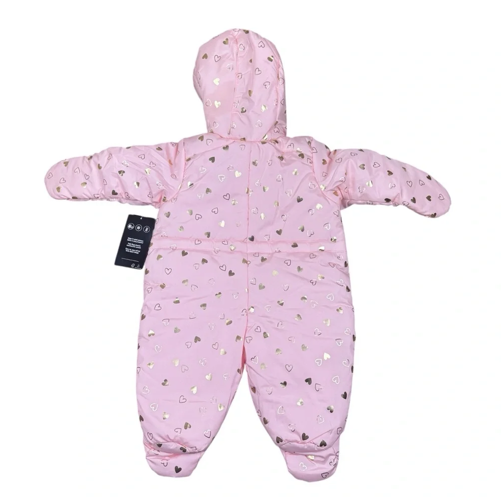 NWT The Children’s Place Pink Gold Metallic Hearts Bunting Snowsuit 0-3 Months